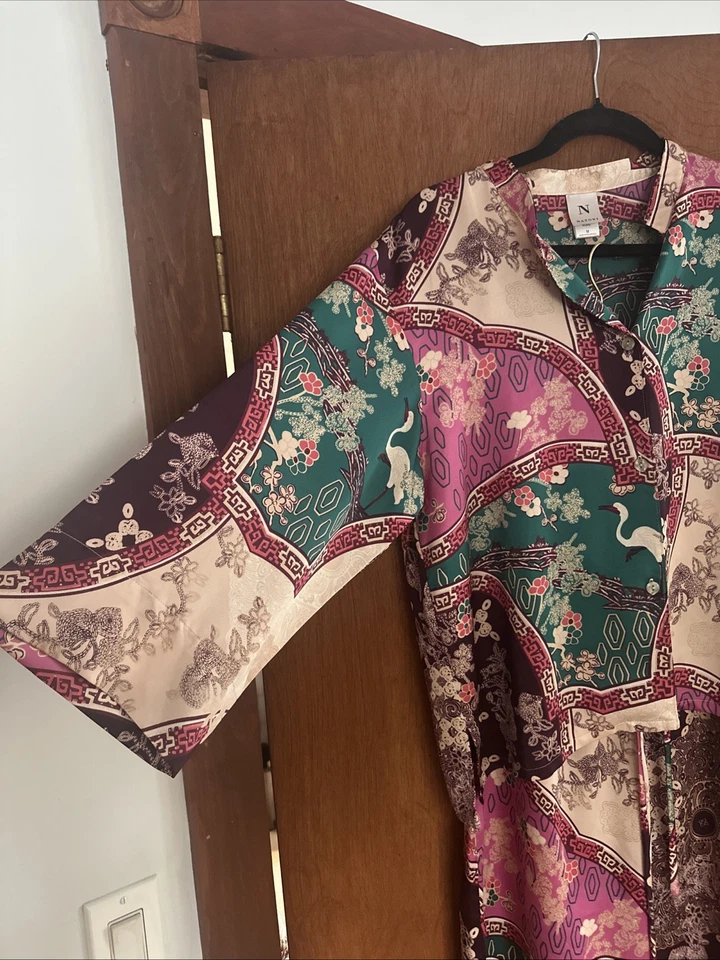 Natori цветочный атласной пижамы комплект длинным рукавом мандарин воротник азиатский вдохновил средний - Изображение 2 из 4