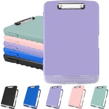 Clipboard with Storage, Plastic Clipboards 8.5x11 with Pen Holder, Light Purple