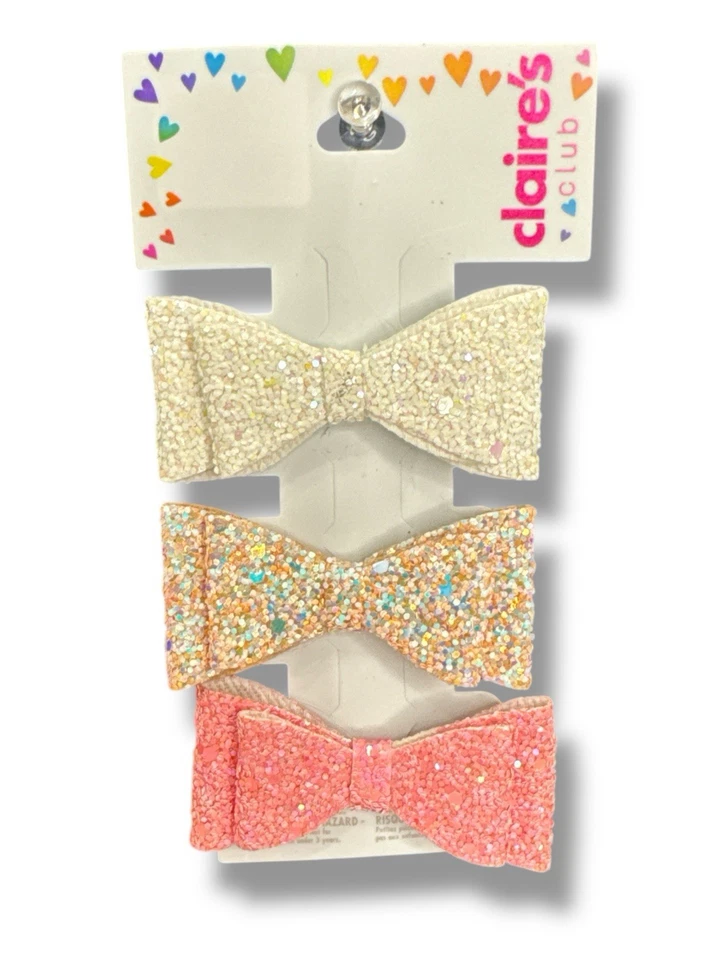 Glitter Bow Hair Clips - 3 Pack Mini White, Pink & Peach NWT - Image 3 of 3