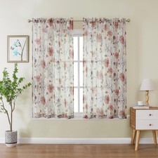 OWENIE Crushed Kitchen Window Curtains 42"W x 45"L Pack of 2 , Multi Color