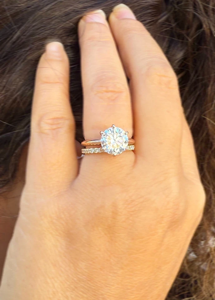 Round Cut Moissanite Engagement Ring And Band Wedding Set 14k Rose Gold 3.20ctw - Image 3 of 4