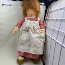 Doll Fabric Hard Stuffed Print Face Rag Pinafore See Pictures for Details.  READ