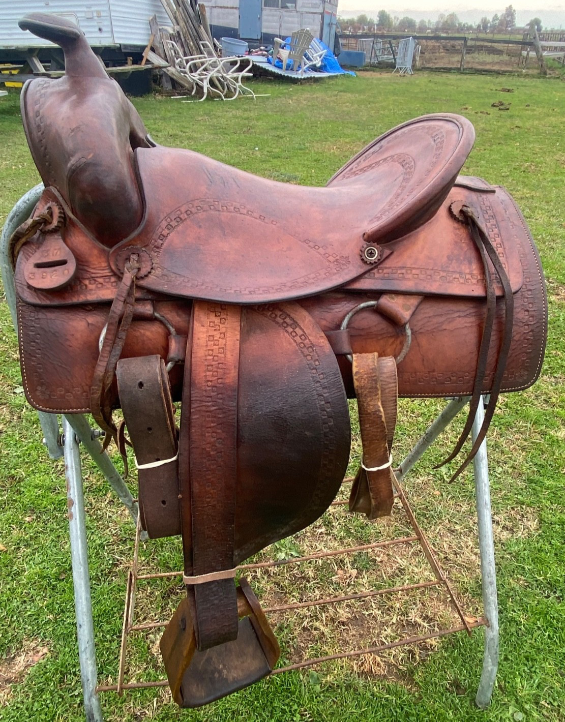 Antique/Vintage 15"border tooled Western  slick seat saddle
