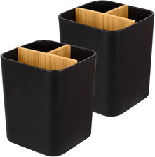 Bamboo Toothbrush Holder for Bathrooms, 3 Slots Toothbrush and Toothpaste Holder