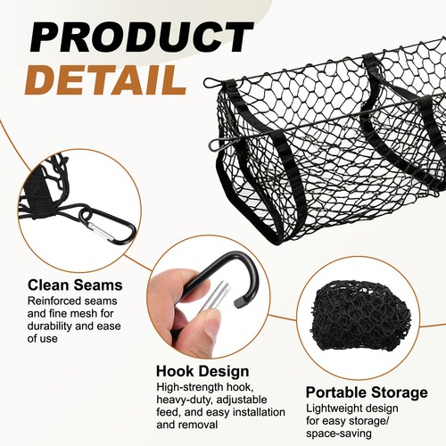 Truck Cargo Net, 43 x 12 Inch Adjustable Elastic Net with 8 Hooks, Black - Zdjęcie 3 z 7