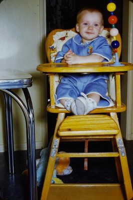 VTG 35mm Photo Slide 1950s Happy Baby Toddler in High Chair Playing Laughing #4