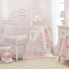 Baby Love Pink/Gold Girl Heart 4 Piece Crib Bedding Set