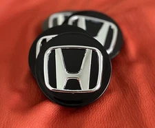 4xGloss Black Honda Accord Civic CRV Pilot 69mm Wheel Center Caps Silver Logo