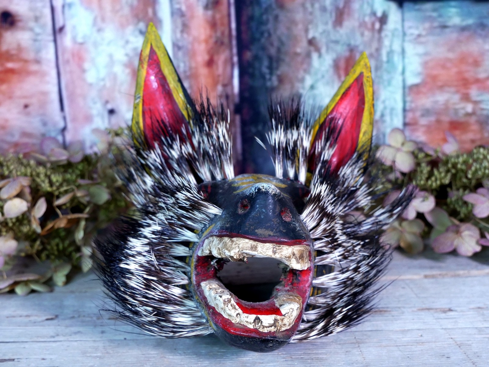 Coyote Mask Desert Wood & Boar Hair Whiskers Handmade Guerrero Mexican Folk Art