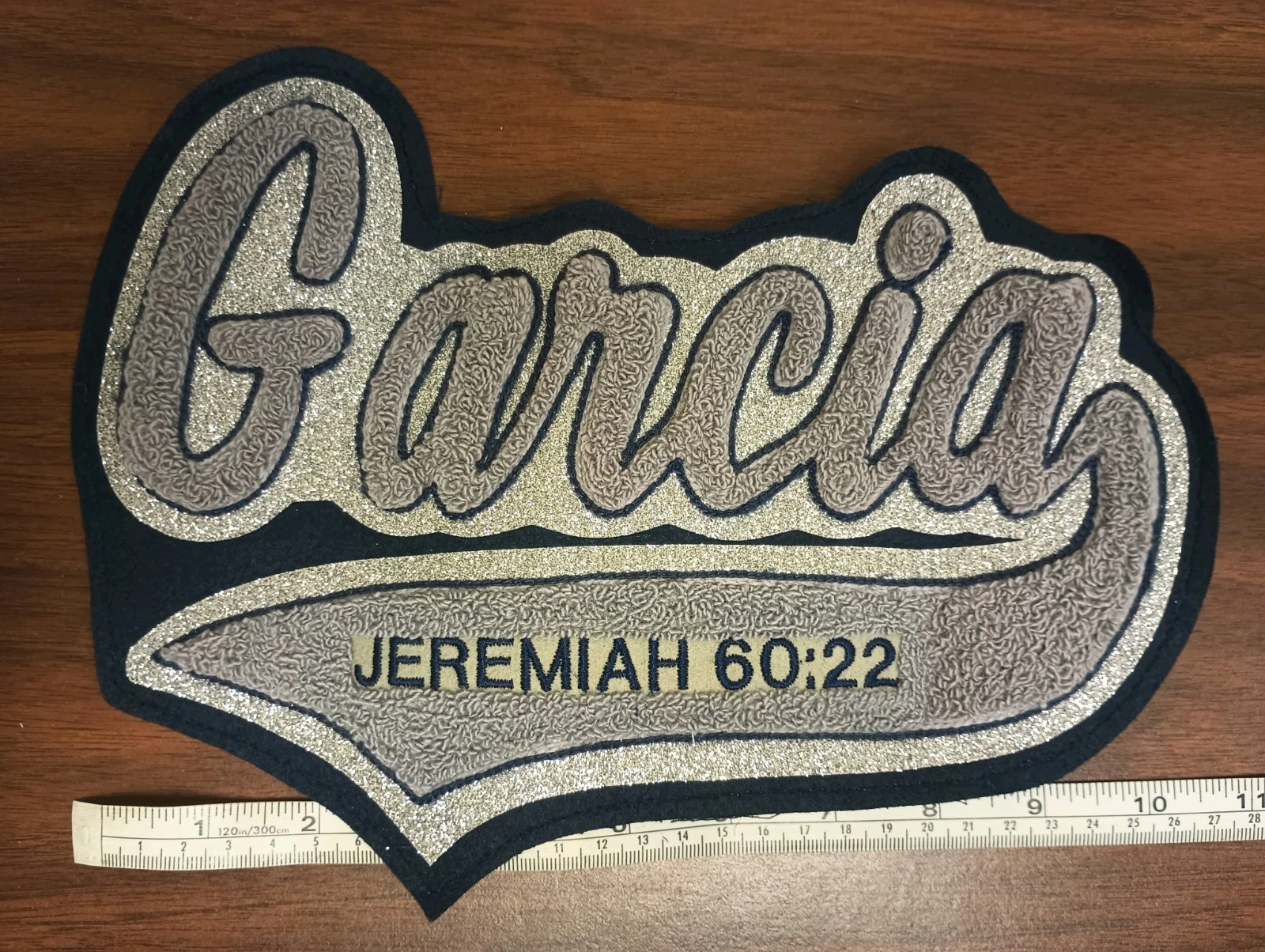 Chenille Jacket Patch Ramirez With Silver Glitter On Navy Felt