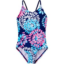 Kanu Surf Girls' 10 Blue Daisy Crossback One Piece Beach Summer Swimsuit N6-21