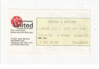 1985 MANCHESTER UNITED V WATFORD League Used Match Ticket Stub RARE
