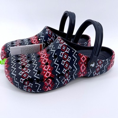 Crocs Baya Holiday Graphic Clog Mens Size 10 Navy Blue Fair Isle Comfy Gift NWT