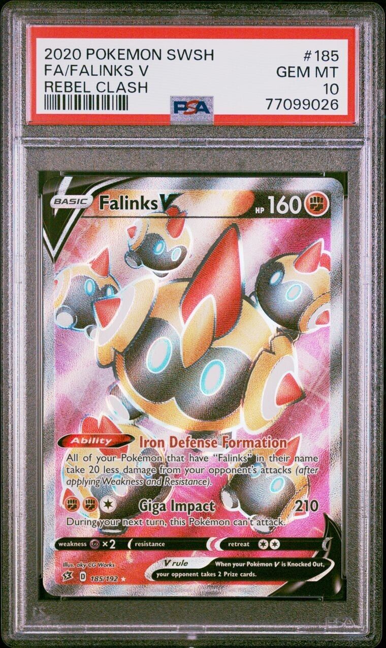 PSA 10 GEM MINT Falinks V 185/192 Rebel Clash Full Art Ultra Rare Holo Pokémon