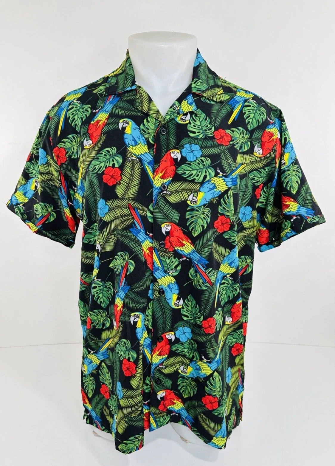 GOOD VIBES - FLORAL PERROTS All Over Hawaiian Mens Md. Shirt