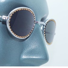 Petite Oval Beaded Frame Sunglasses Sun Shades Gold and Silver Metal