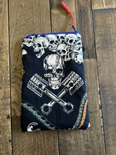 Small Skulls And Pistons Handmade Makeup Bag/pouch NWOT Zipper