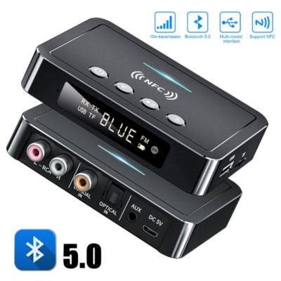 BT 5.0 Transmitter Receiver Wireless 3.5mm Adapter AUX NFC to 2 RCA Audio