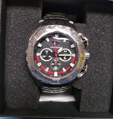 NEW Wohler Cohen 1230M Men's Chronograph SS Watch Black Face Dial Red Accent 10M
