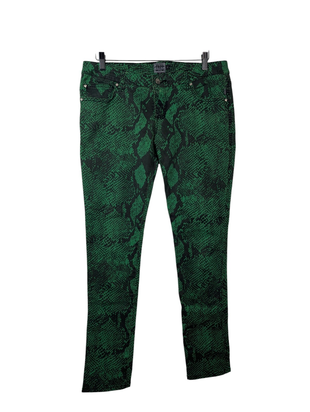 Tripp NYC Green Snakeskin Low Rise Skinny Jeans Juniors Size 11
