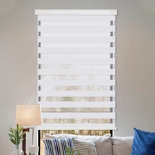 Cordless Zebra Blinds, 20" W X 72" H, White, Sheer/Privacy Roller Shades