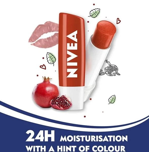 NIVEA Lip Balm, Pomegranate Shine, 24h Moisture with Natural Oils, Dark Red - Image 2 of 2