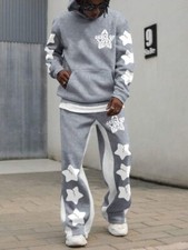 Men Letter And Pentagram Print Hooded Sweatshirt And Drawstring Long Pants suit