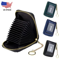 Women's Leather Mini Wallet Multi-slot Card Case RFID Blocking Zipper Wallet US