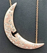 Sterling Silver 925 Gold Tone Enamel CZ Dotted Curve Crescent Moon Necklace 18"