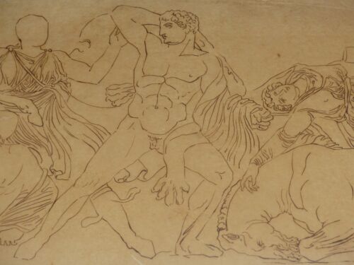 DESSIN SUR CALQUE ANCIEN ETUDE ANTIQUITE GRECQUE TEMPLE BASSAE HERCULE AMAZONES - Photo 2/21