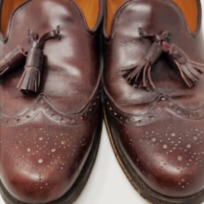 GRENSON BROWN LEATHER SLIP ON TASSEL OXFORD LOAFER MENS SHOE 