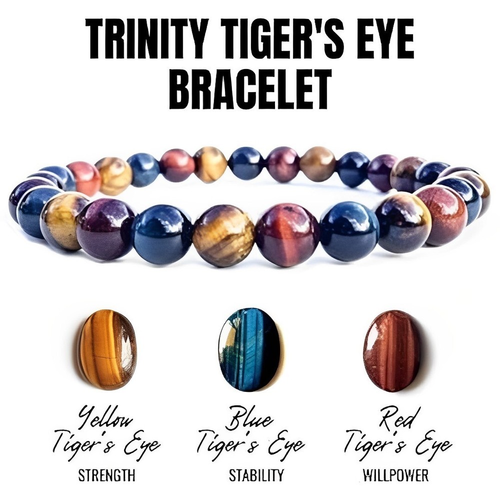 8mm Tigers Eye Bracelets Triple Hawks Eye Dragons Eye Gemstone Beach Jewelery