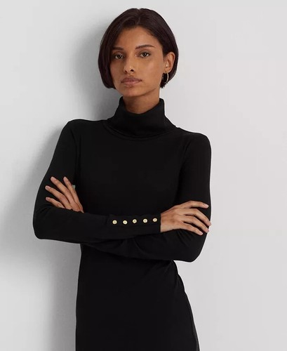 Lauren Ralph Lauren Dress Women's 14 Black Turtleneck Long Sleeve Bodycon JDM499 - Picture 4 of 8
