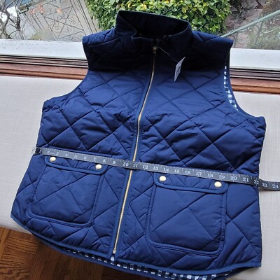 New! J.CREW Size XL Navy Blue Quilted Puffer Vest Check