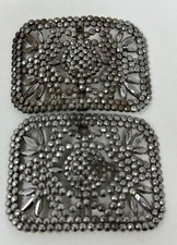 Antique Ornate Art Nouveau CUT STEEL Riveted Shoe Buckles Signed MADE IN FRANCE