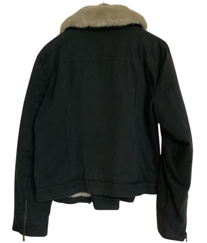 Calvin Klein Faux Fur Women’s Collar Asymmetrical Zip Twill Motor Jacket SZ XL - Picture 2 of 5