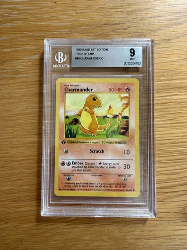 Pokemon BGS 9 Charmander 1st Edition Shadowless Base Set Card 46/102 Thick Stamp