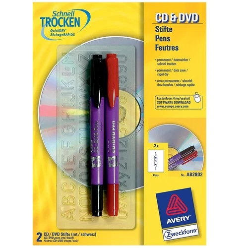 Avery Zweckform 2x CD DVD Stift fein/breit Permanent Marker Stifte Blu-Ray Folie