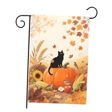 Fall Thanksgiving Garden Flag Garden Size-12x18" Burnt Orange Pumpkin Black Cat