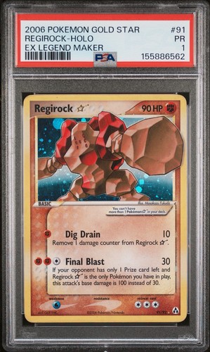 Regirock Star Gold Star Holo EX Legend Maker 91/92 PSA 1