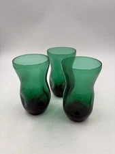 Lot Of 3 Blenko green dimple glasses