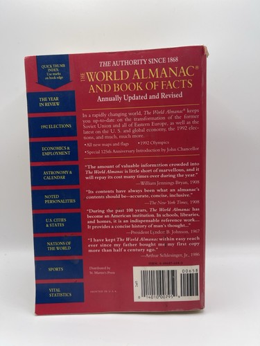 The World Almanac And Book of Facts 1993 S.C. 125th Anniversary Library Copy - Picture 2 of 3