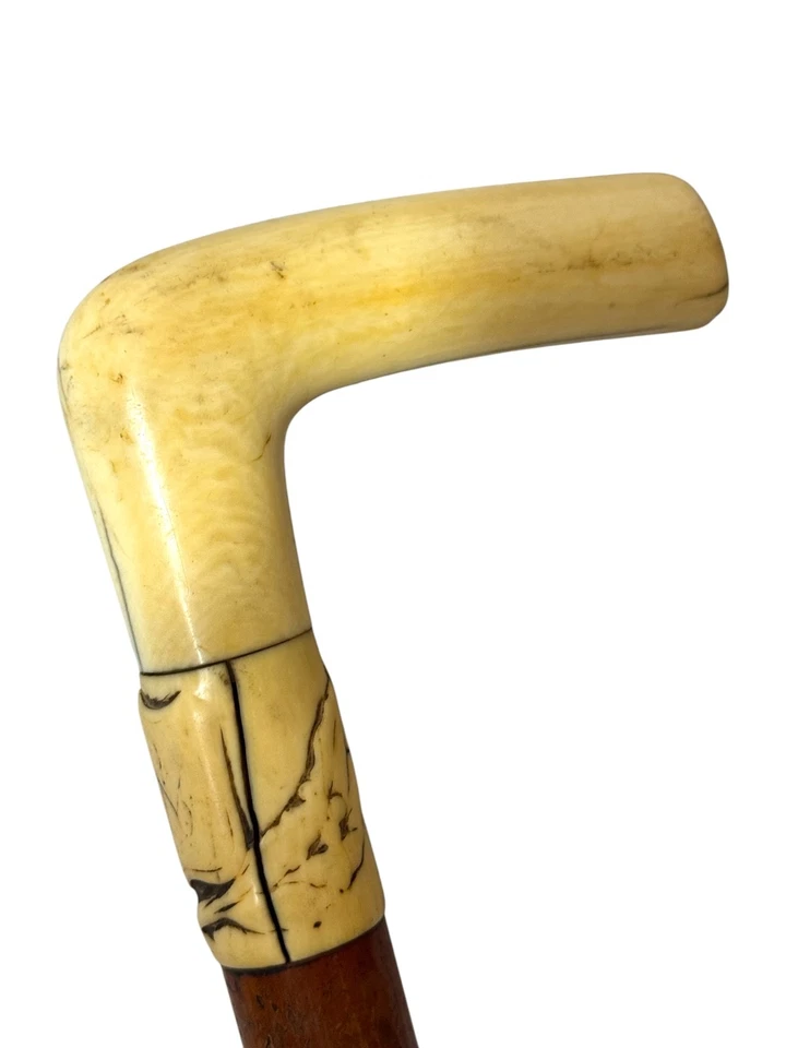 canne de marche ancienne en os sculpté - Photo 2/4