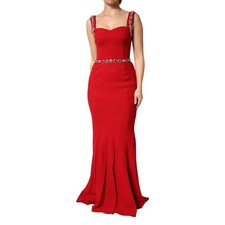 DOLCE & GABBANA Dress Red Crystals Sheath Mermaid Long Gown IT44/US10/L 8180usd