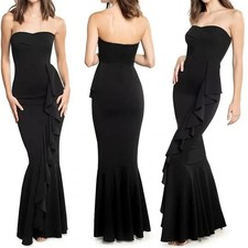 Dress The Population Black Paris Ruffle Strapless Mermaid Gown Size Large $228