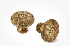 Round Cabinet Door Knobs - 10 Pack / 1.25 Inch(32mm), Antique Brass Cabinet Knob