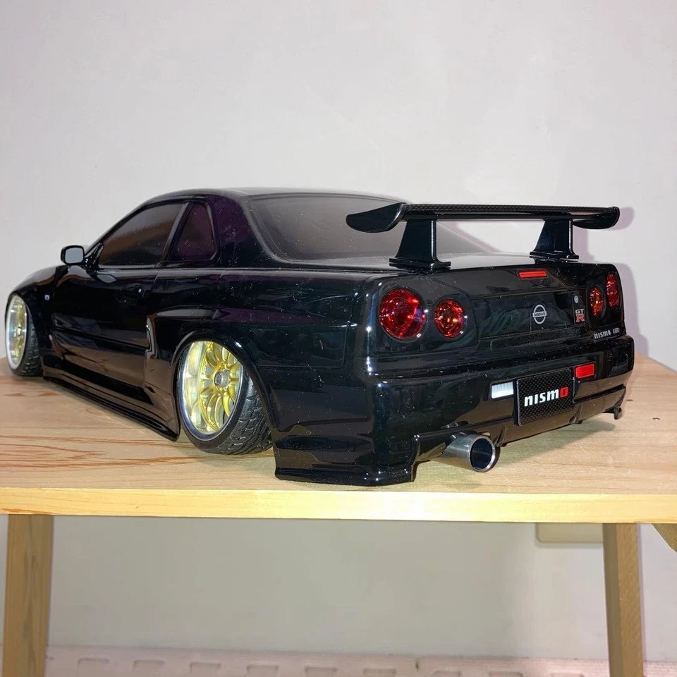 Tamiya GT-R R34 RC solo carrozzeria auto 1/10 nero parti fittizie... - Immagine 4 di 4