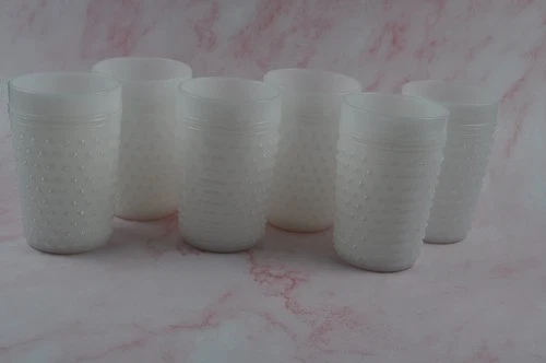 Vintage English Hobnail Milk Glass Flat Tumblers 10 oz Set of 6