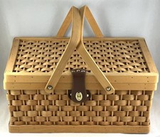 Lined Wicker Picnic Basket with Utensils, Cups, Plates, set for 4