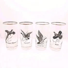 Federal Glass Wild Game Bird Highball Glasses Silver Rim Sportsman Lot Of 4 VTG